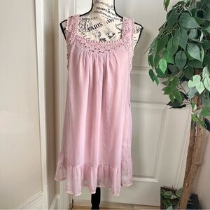 Steps Crochet Trim Sleeveless Ruffle Hem Dress Pink Sz M